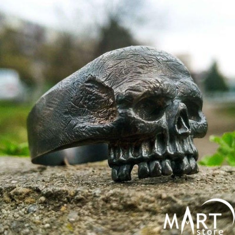 Men's Biker Skull ring - Antique Vintage Skull ring - Silver and Gold